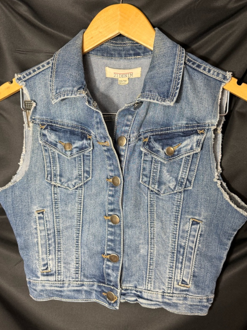 2.1 Denim Light Blue Button-Front Denim Vest